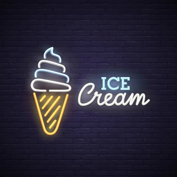 Ice cream neon znak, szyld jasne, lekkie transparent. — Wektor stockowy