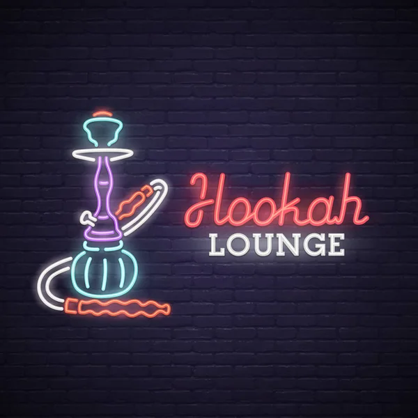Neon Sign of Hookah. bright signboard, light banner. Hookah lounge logo, emblem. — Stock Vector