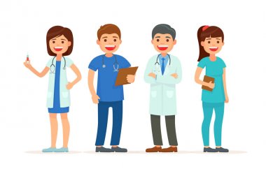Küme sevimli doktor. Takım doktorlar. Vektör çizim karikatür tarzı