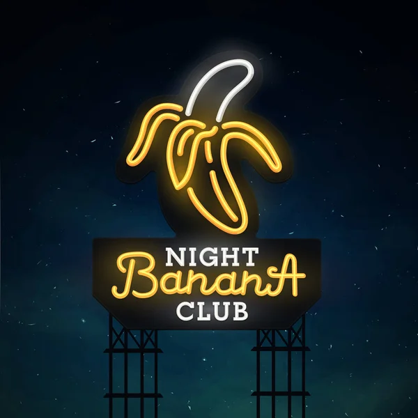 Cantano i night club road. Insegna al neon. Logo, emblema. Banana insegna al neon, insegna luminosa, insegna luminosa. — Vettoriale Stock