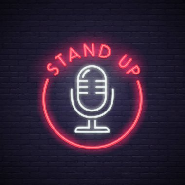 Neon tabela Stand Up. Neon tabela, parlak tabela, ışık afiş. 