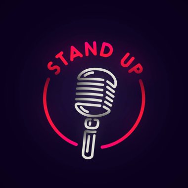 Stand Up neon tabela, parlak tabela, afiş ışık. Burger logo, amblem