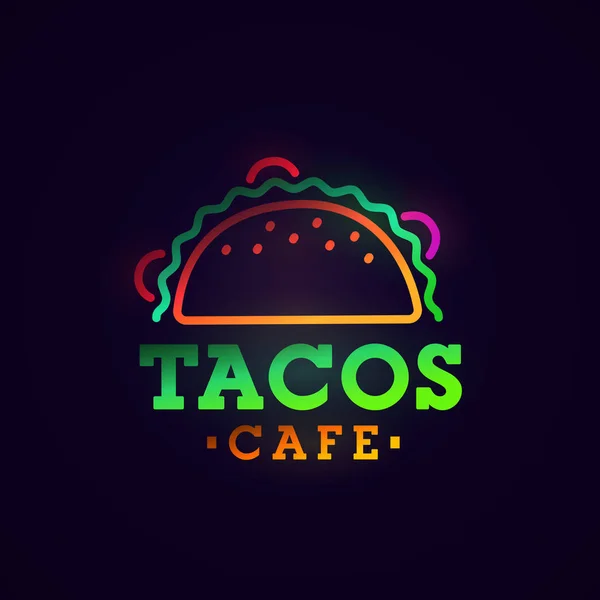 Taco neonreklám, fényes jelzőtábla, könnyű banner. Taco logo, embléma — Stock Vector
