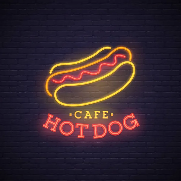 Hot Dog neon sign. Neon sign, bright signboard, light banner — Stock Vector