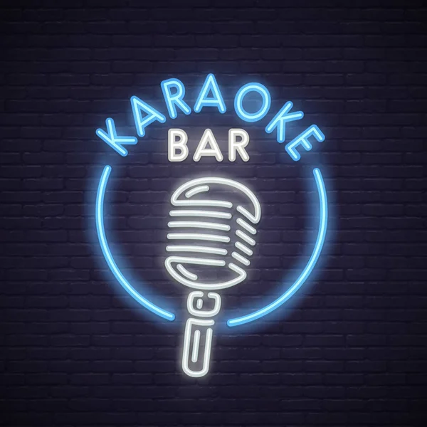 Karaoke neónovou. Neonový nápis, světlé vývěsní štít, světelný nápis. — Stockový vektor