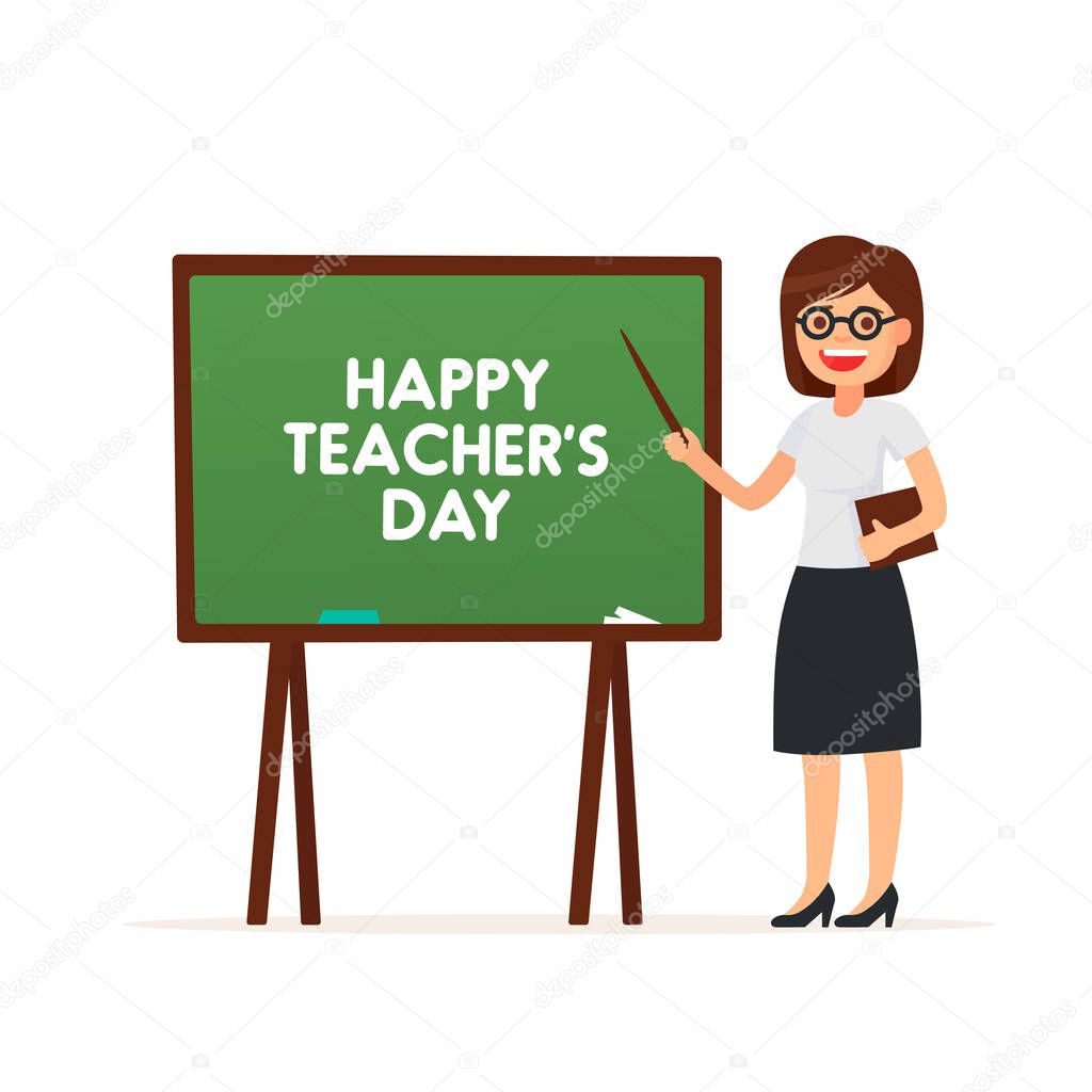 Cute Teacher. Happy Teacher's Day. Vector illustration in cartoon style
