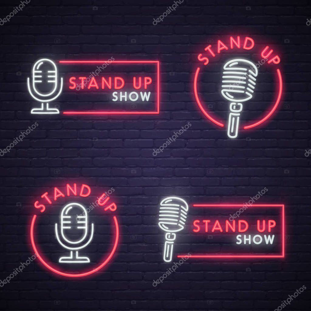 Set Stand Up neon sign. Neon sign, bright signboard, light banner