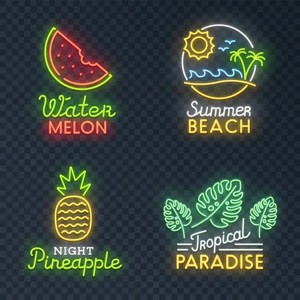 Isolé néon signe thème été. enseigne lumineuse, bannière lumineuse. Logo d'été, emblème . — Image vectorielle