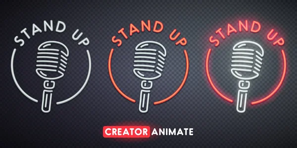 Stand Up neon sign. Creator animate. Isolated logo. — Stock Vector