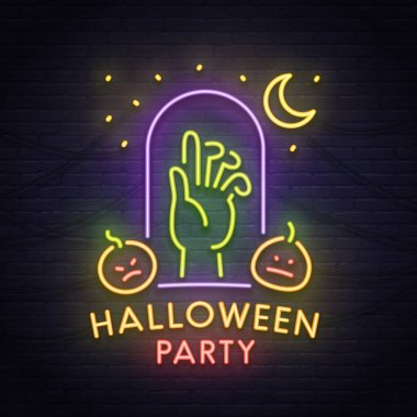 Zombi neon tabela. Cadılar Bayramınız Kutlu Olsun. Neon tabela, parlak tabela, ışık afiş. 