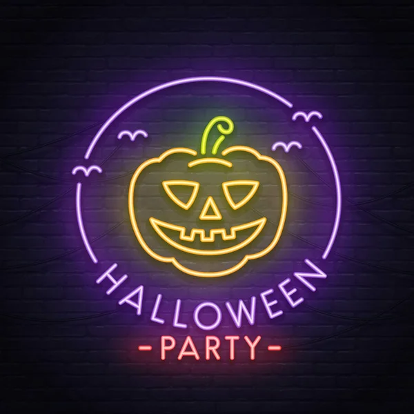 Halloween citrouille néon signe. Panneau néon, panneau lumineux, bannière lumineuse . — Image vectorielle