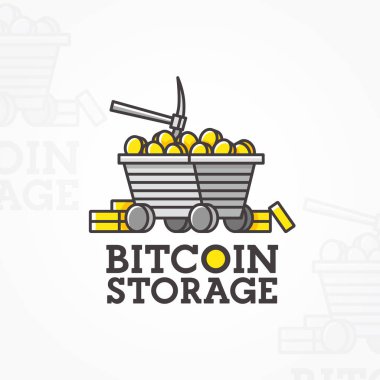 Bitcoin depolama logo, amblem, etiket. Vektör çizim.