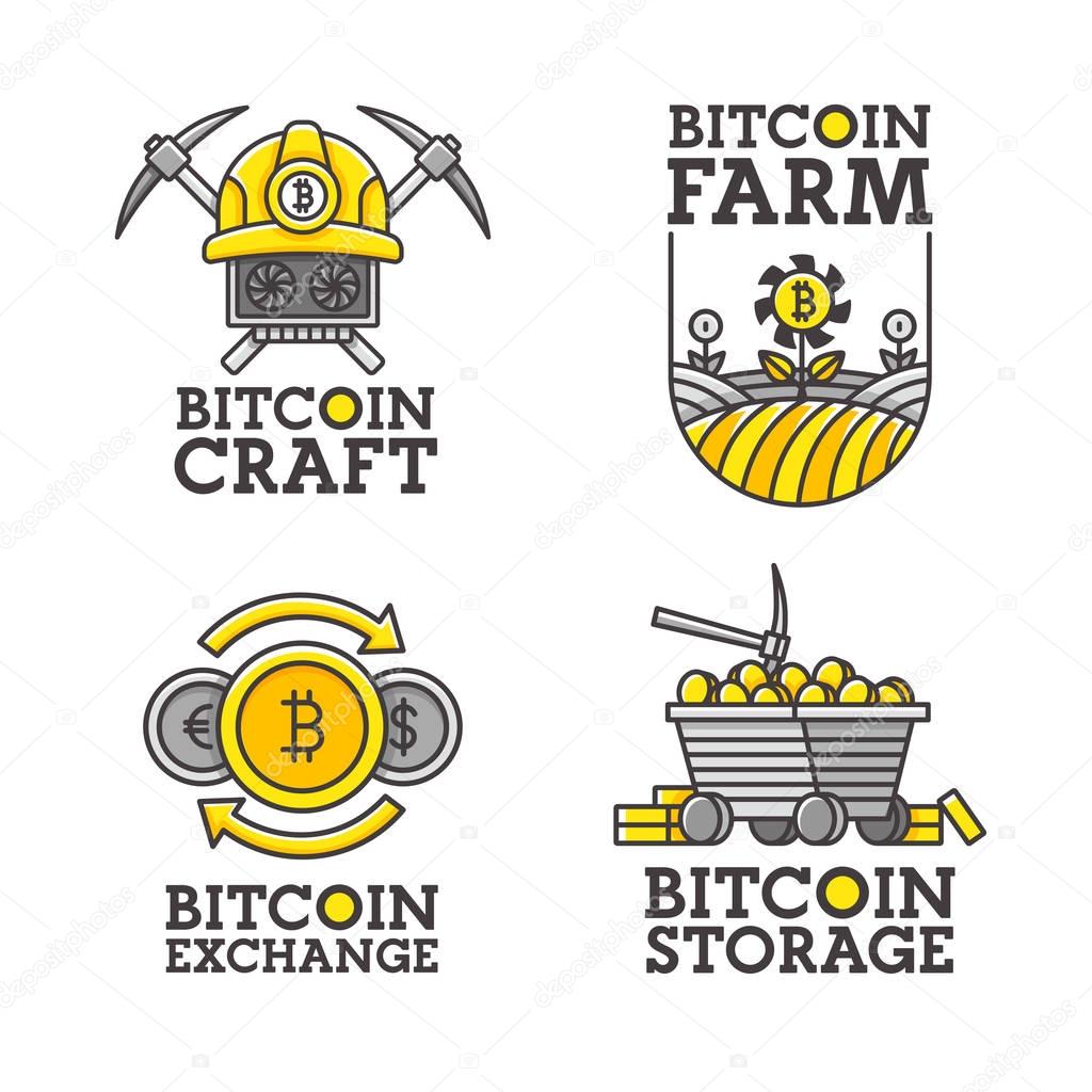Big set logo, emblem, label. Theme Bitcoin. Vector illustration.