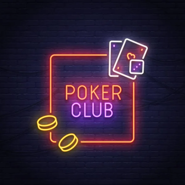Poker neon sign. Casino. Neon sign, bright signboard, light banner. — Stock Vector