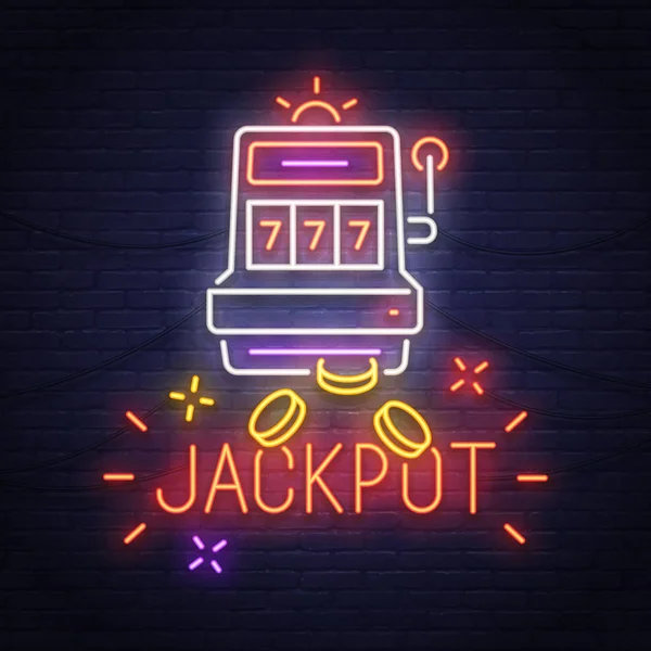 Casino neon sign. Slots. Jackpot. Neon sign, bright signboard, light banner. — Stock Vector