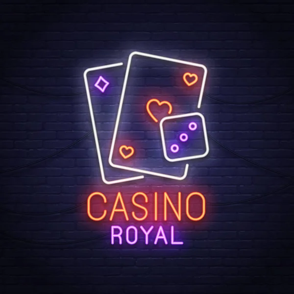 Signo de neón del casino. Ranuras. Pocker. Signo de neón, letrero brillante, banner de luz . — Vector de stock