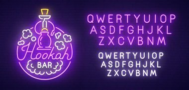 Nargile tabelası, parlak tabela, ışıklı pankart. Nargile logosu, amblem ve etiket. Neon metin düzenleyici