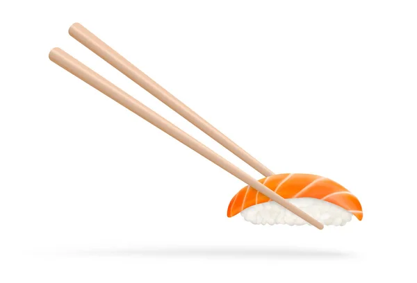 Salmon sushi. Isolated sushi roll with chopsticks. Realistic vector illustration — Stock Vector