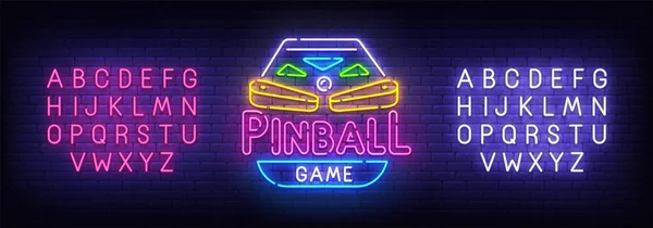 Neon Pinball, jasne Signboard, lekki baner. Logo Pinball, emblemat. Twórca Neon znak. Edycja tekstu Neon. Ilustracja wektorowa — Wektor stockowy
