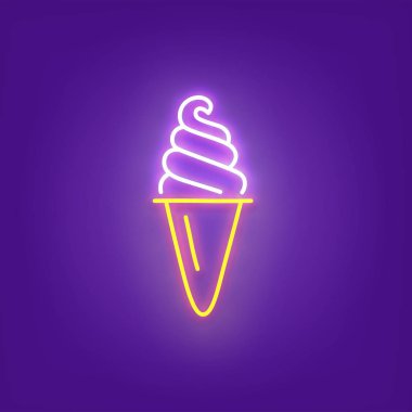 Ice cream neon icon, bright signboard, light banner. Ice cream logo neon, emblem. Vector illustration