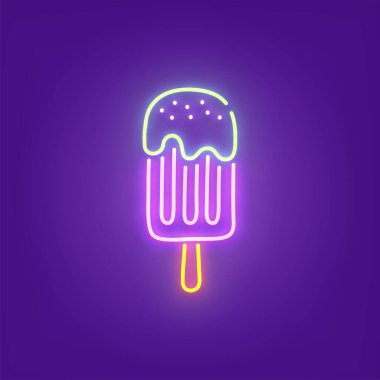 Ice cream neon icon, bright signboard, light banner. Ice cream logo neon, emblem. Vector illustration
