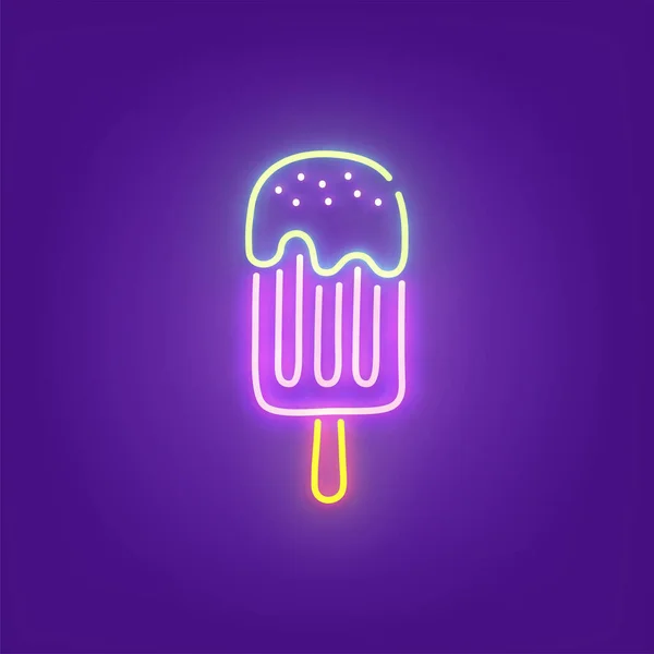 Ice cream neon icon, bright signboard, light banner. Ice cream logo neon, emblem. Vector illustration — Stok Vektör
