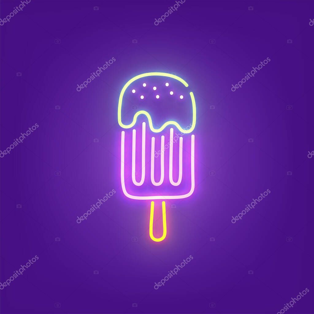 Ice cream neon icon, bright signboard, light banner. Ice cream logo neon, emblem. Vector illustration