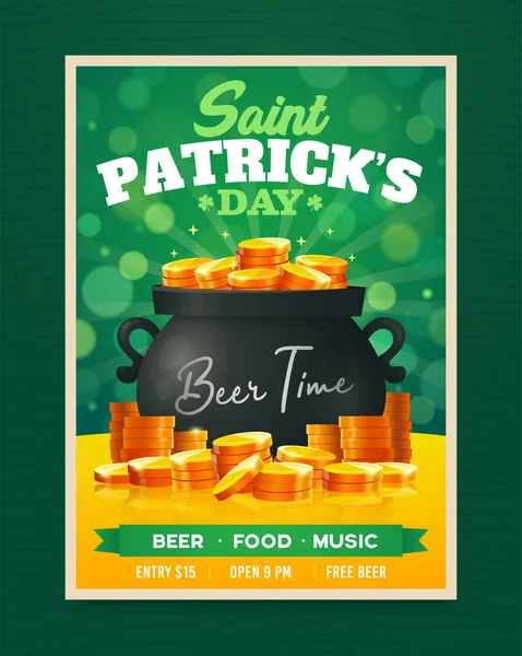 Saint Patricks Day party poster design. Nightclub invitation. Patricks Day flyer, brochure, holiday invitation, corporate celebration Vector illustration — 스톡 벡터