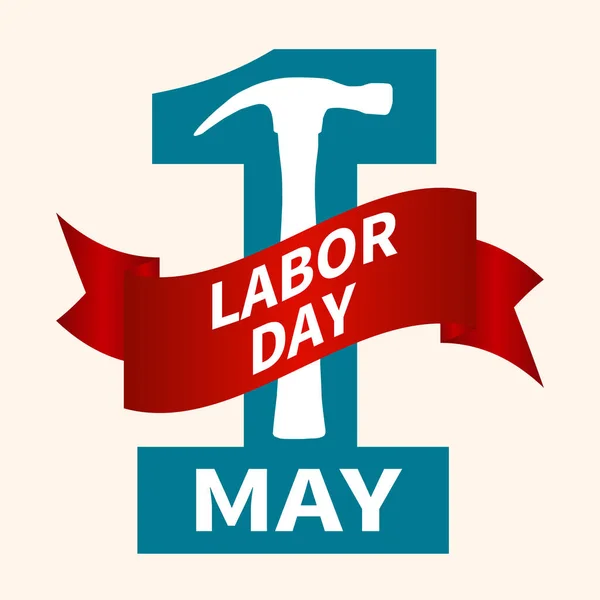 1. Mai. Labor day.Vektor Illustration mit einer blauen Zahl und einem roten Band auf hellem Hintergrund — Stockvektor