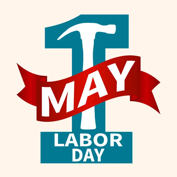 1. Mai. Labor day.Vektor Illustration mit einer blauen Zahl und einem roten Band auf hellem Hintergrund. — Stockvektor