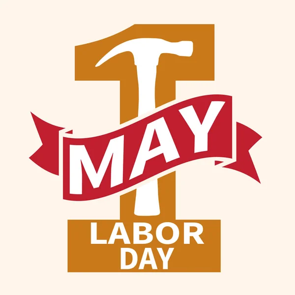 1. Mai. Labor day.Vektor-Illustration mit orangefarbener Zahl und rotem Band auf hellem Hintergrund. — Stockvektor