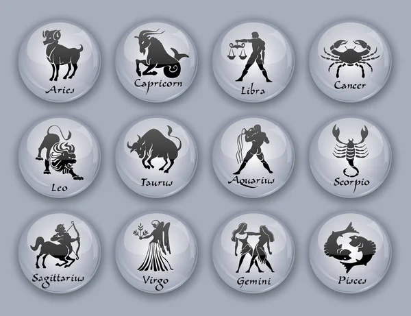 Stjärntecknen, Gemini, Cancer, Leo, Jungfrun, vågen, Stenbocken, Skorpionen, skytten, Vattumannen, Väduren, Oxen, Pisces.Vector illustration — Stock vektor