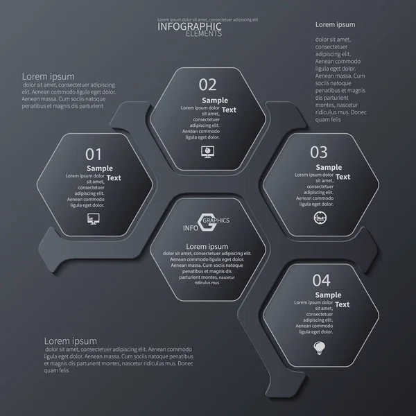 Infografías abstractas de papel oscuro 3D — Vector de stock