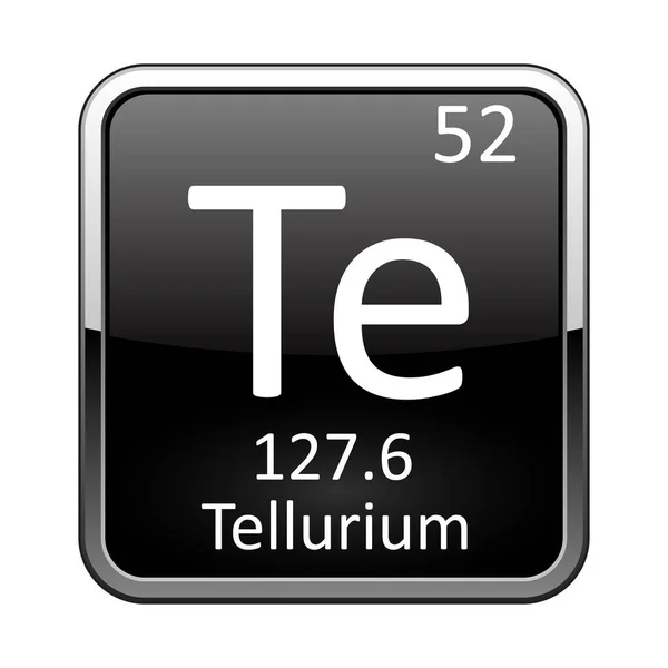 Tellurium Symbol Chemical Element Periodic Table Glossy Black Background Silver — Stock Vector
