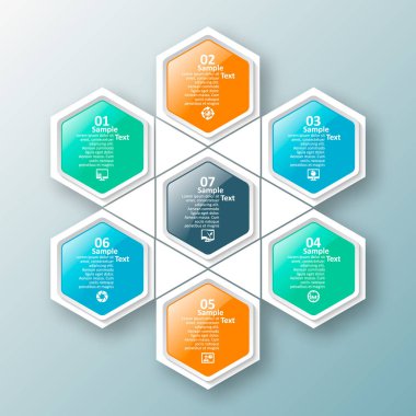 vektör soyut 3d kağıt bilgi elemanları. Hexagon bilgi grafikleri. Bal peteği tasarımı