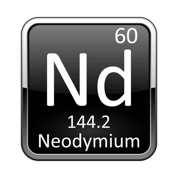 Neodímium Jel Kémiai Eleme Periódusos Rendszer Egy Fényes Fekete Háttér — Stock Vector