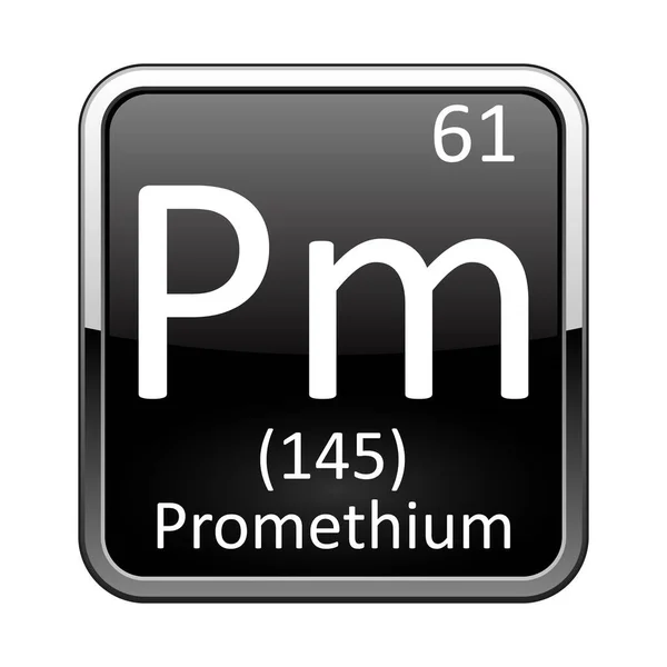 Simbolo Prometio Elemento Chimico Della Tavola Periodica Fondo Nero Lucido — Vettoriale Stock