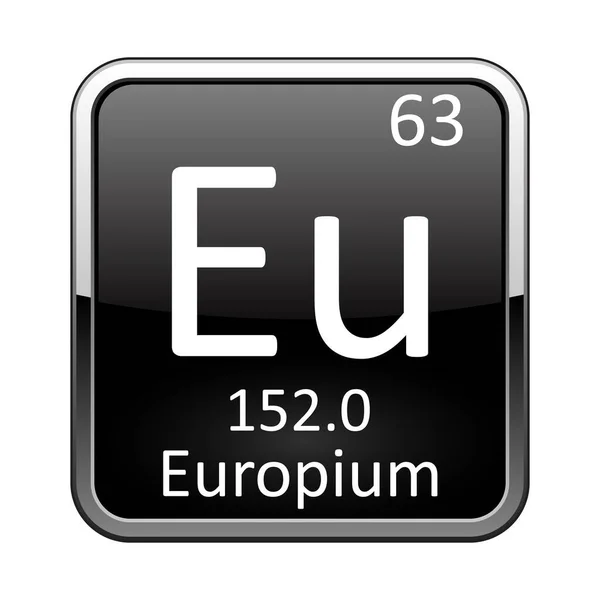 Europium Symbol Chemical Element Periodic Table Glossy Black Background Silver — Stock Vector