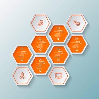 vektör soyut 3d kağıt bilgi elemanları. Hexagon bilgi grafikleri. Bal peteği tasarımı