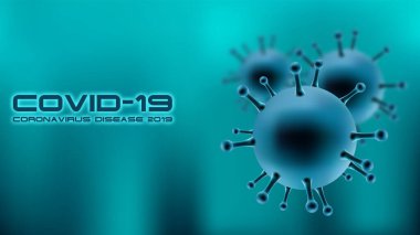 Roman Coronavirus 2019-nCoV.Blue arkaplan bakteri ve yazı Coronavirüs. COVID-19.Vector illüstrasyon