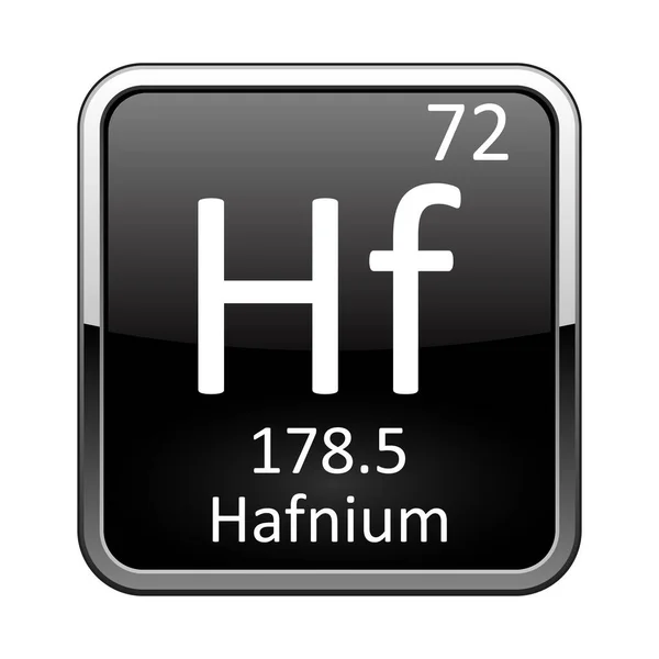 ハフニウム記号銀枠の光沢のある黒色の背景に周期表の化学元素 — ストックベクタ