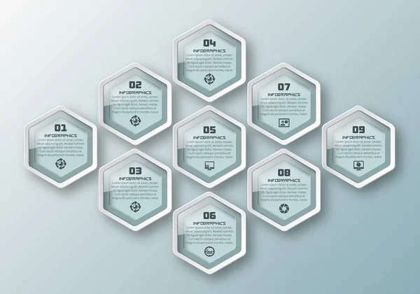 Infographic Elements Hexagon Infographics Honeycomb 디자인 — 스톡 벡터