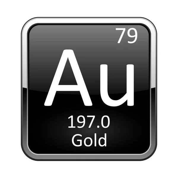 金符号银框中光滑的黑色背景上的周期表的化学元素 — 图库矢量图片