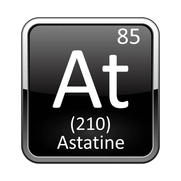 Astatine Symbol Chemical Element Periodic Table Glossy Black Background Silver — Stock Vector