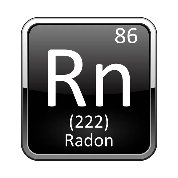 Radon Symbol Chemical Element Periodic Table Glossy Black Background Silver — Stock Vector