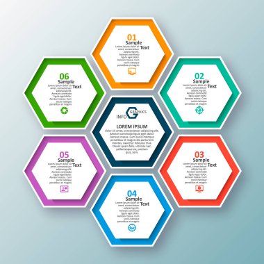 vektör soyut 3d kağıt bilgi elemanları. Hexagon bilgi grafikleri. Bal peteği tasarımı