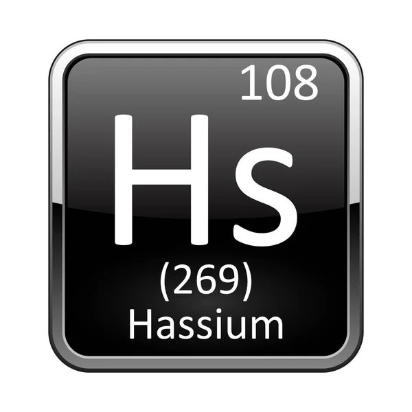 Hassium Symbol Chemical Element Periodic Table Glossy Black Background Silver — Stock Vector