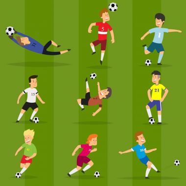 Set of colorful football players on different positions clipart