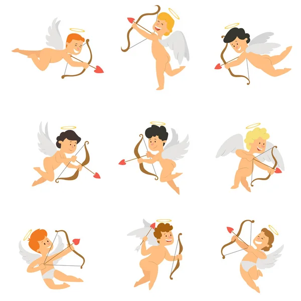 Cupid maskot v různých pozicích. — Stockový vektor