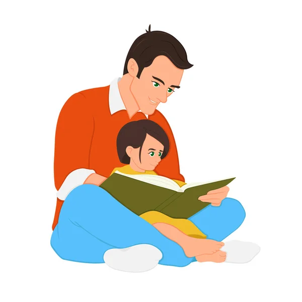 Pai está lendo um livro para sua filha . — Vetor de Stock
